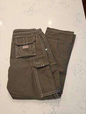 True Religion Men's Olive Cargo Pants with Contrast Stitching